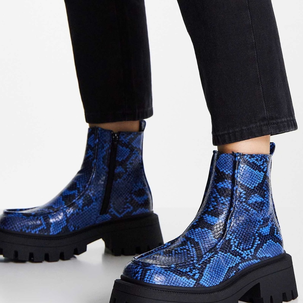 ASOS Design Blue Snake Print Ankle Boots